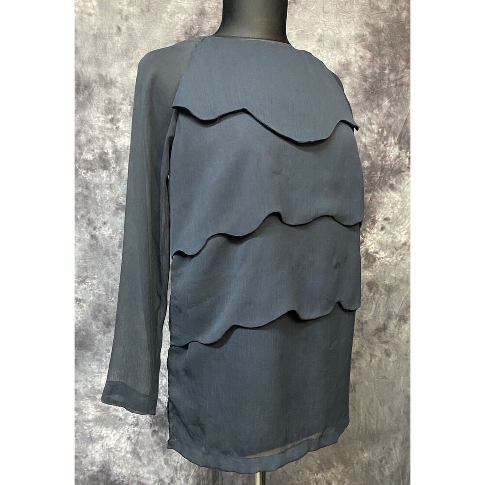 Almatrichi Madrid Spain Size 38/8 Navy Layered Long Sleeve Lightweight Blouse